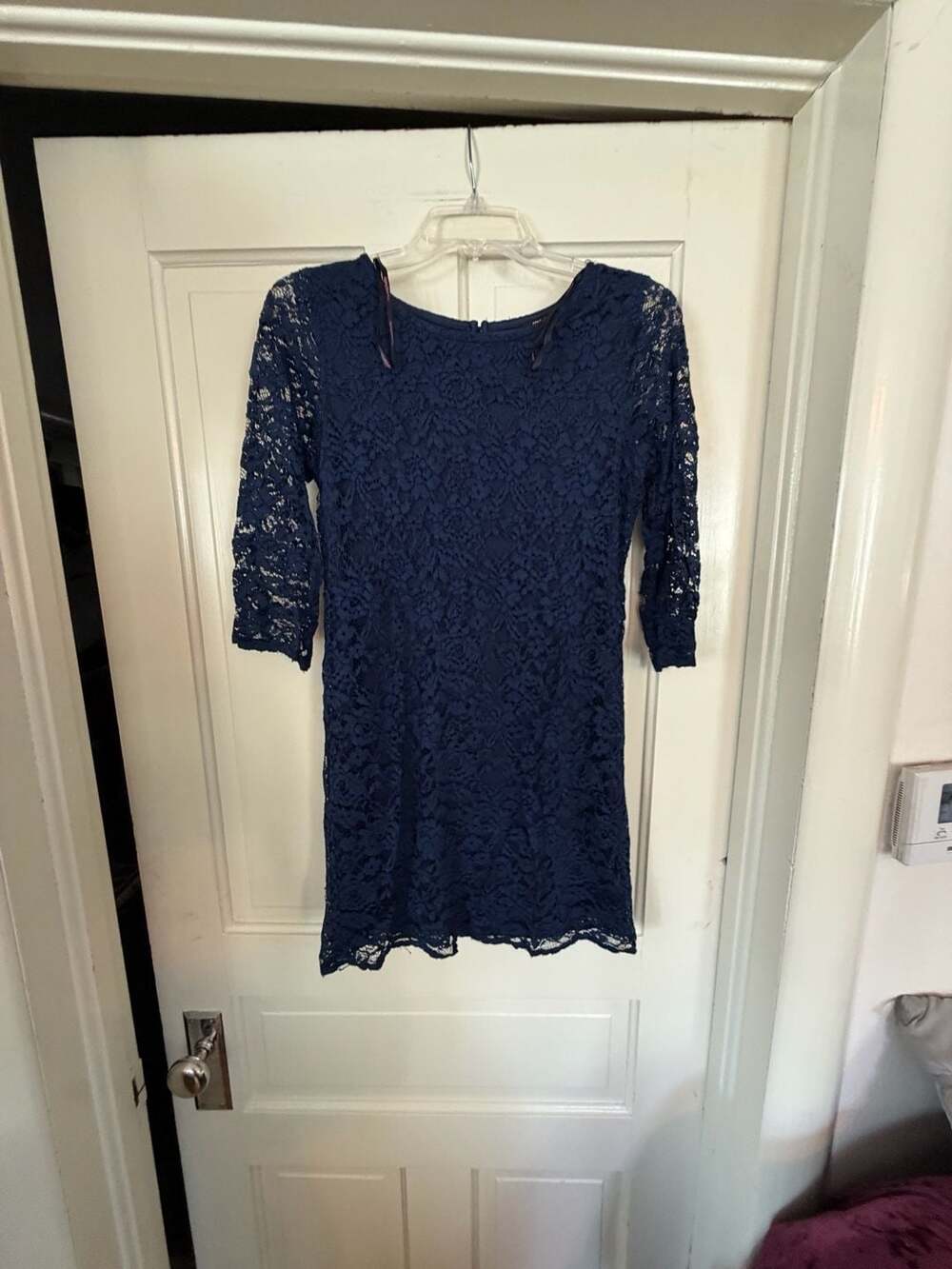 mymichelle Navy Blue Lace 3/4 Sleeve Sheath Cocktail Dress